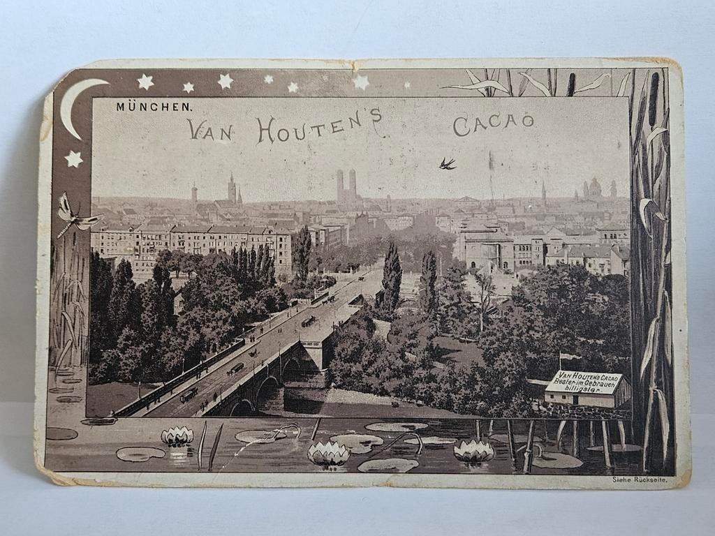 Oude reclamekaart Van Houten's Cacao - München, Verzamelen, Merken en Reclamevoorwerpen, Verzenden, Gebruikt, Overige typen
