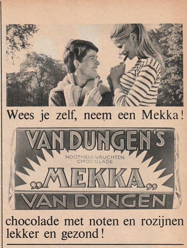 Retro reclame 1961 Van Dungen Mekka chocola jong stel, Verzamelen, Verzenden, Overige typen