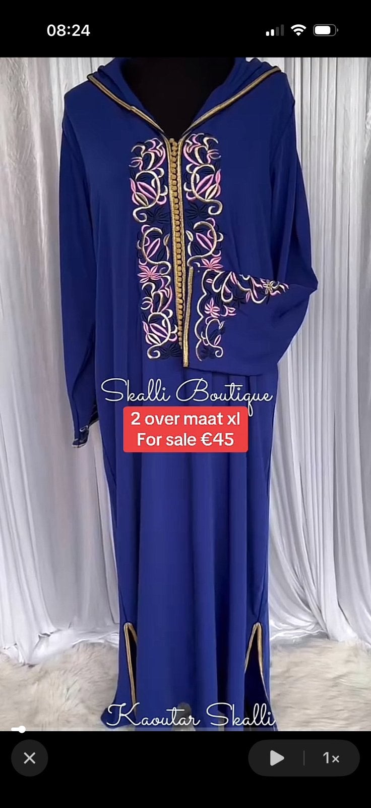 Jelaba blauw met roze details maat xl, Overige typen, Blauw, Maat 46/48 (XL) of groter, Ophalen of Verzenden