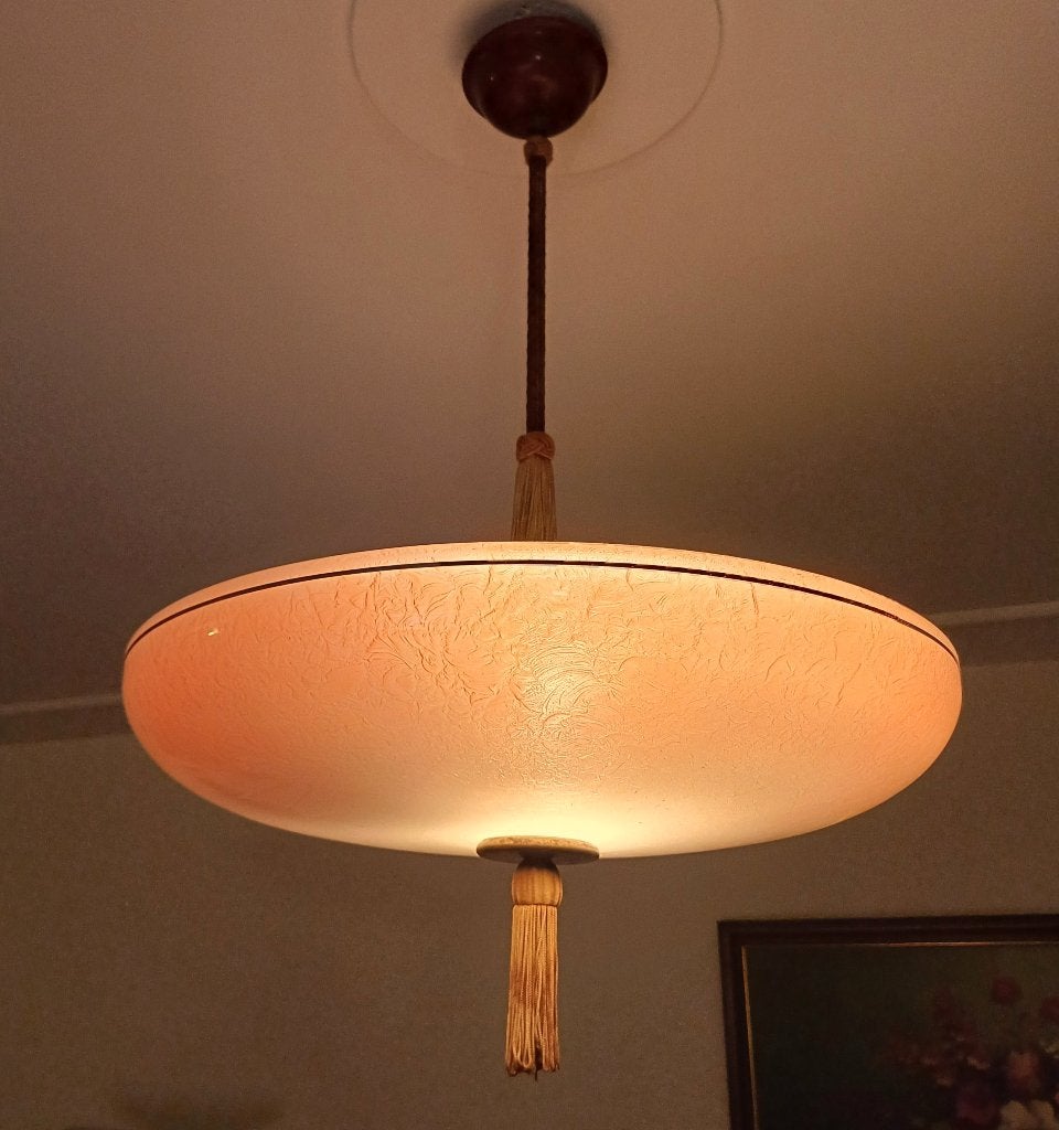 Antieke Plafondlamp glas & bakeliet, Ophalen of Verzenden