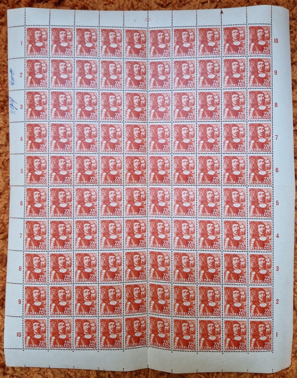 Compleet vel 100 zegels NVPH 418 Zeehelden plaatfout, Ophalen of Verzenden, Na 1940, Postfris