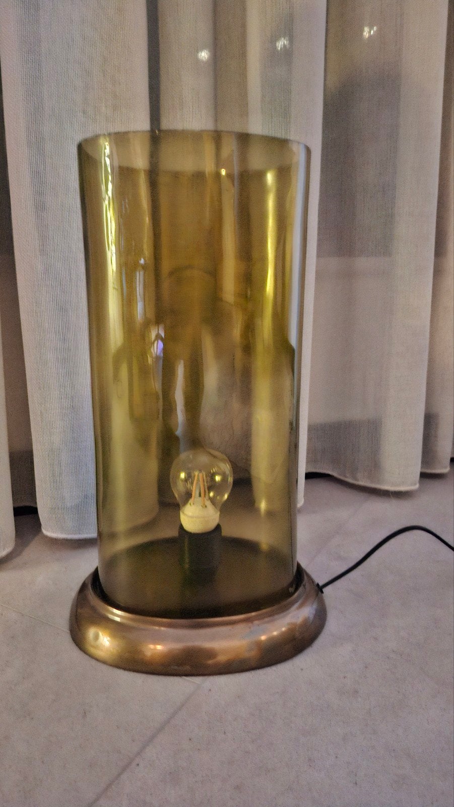 Rookglas tafel / vloerlamp, Huis en Inrichting, Lampen | Tafellampen, 43 cm, Zo goed als nieuw, Glas, Bruin