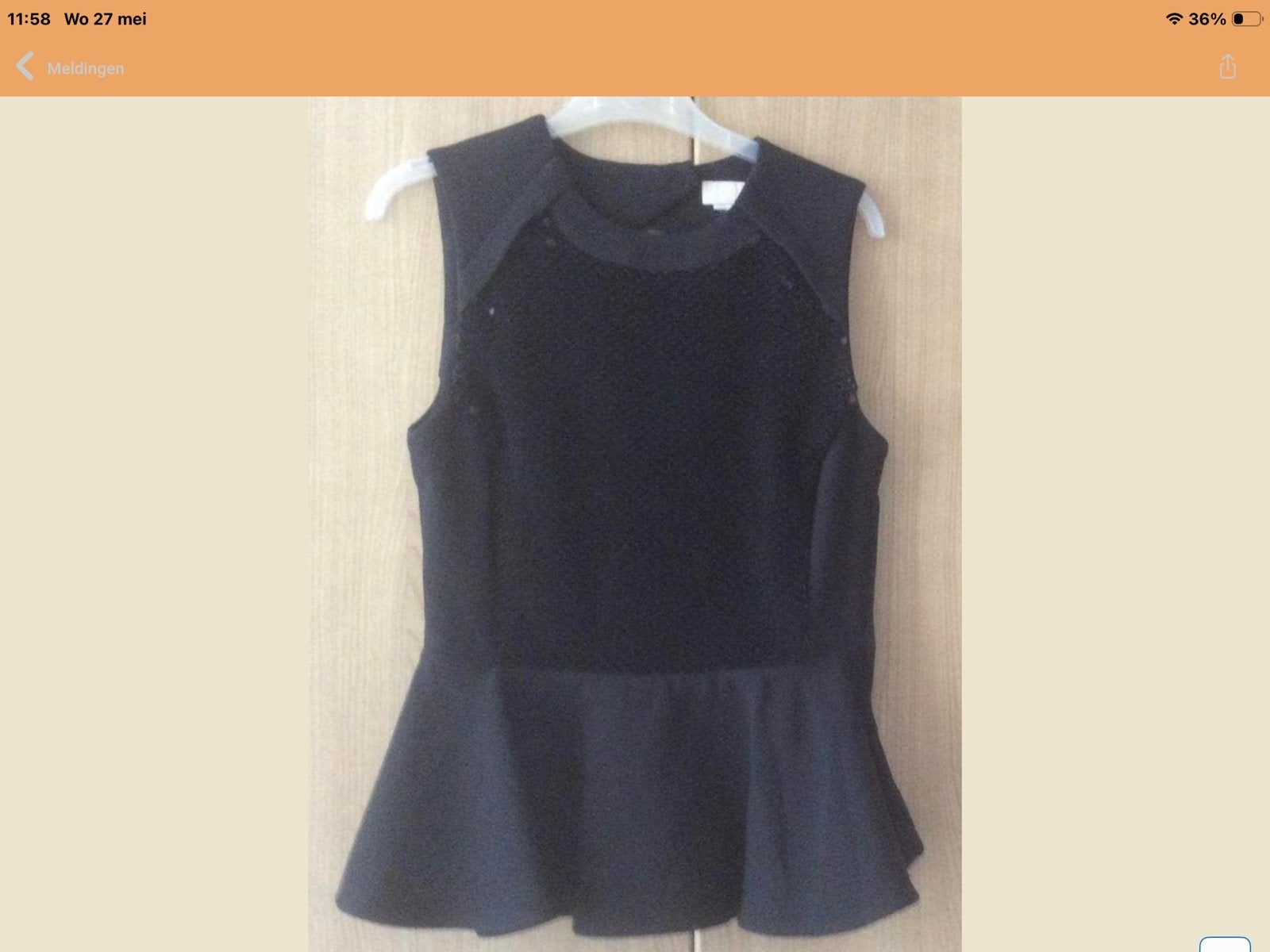 Zwart Peplum Topje Maat S.   ️, Verzenden, Zwart, Gedragen, Maat 36 (S)
