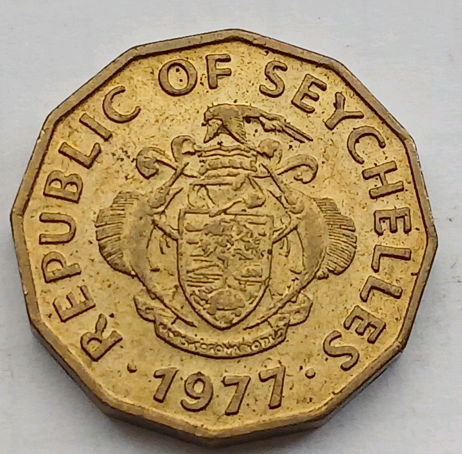 Seychelles 10 Cent 1977 FAO Munt Zeldzaam Zwaardvis Keydate, Ophalen of Verzenden, Overige landen