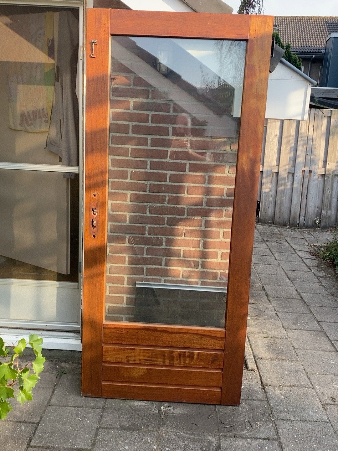 Buitendeur met glas, massief hardhout, 200x87,5 cm, Ophalen, Gebruikt, 80 tot 100 cm, Buitendeur