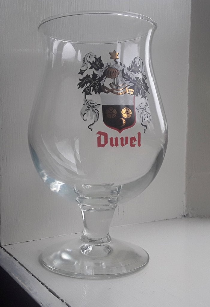 Vintage glas van Duvel met wapenschild - Duvelglas, Ophalen of Verzenden, Gebruikt, Glas of Glazen, Duvel
