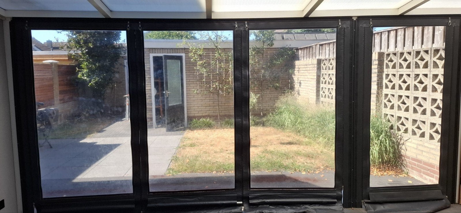 Verandazeil, Overkapping zijwand met ramen donkergrijs, Tuin en Terras, Overkappingen, Ophalen, Zo goed als nieuw, Overige typen