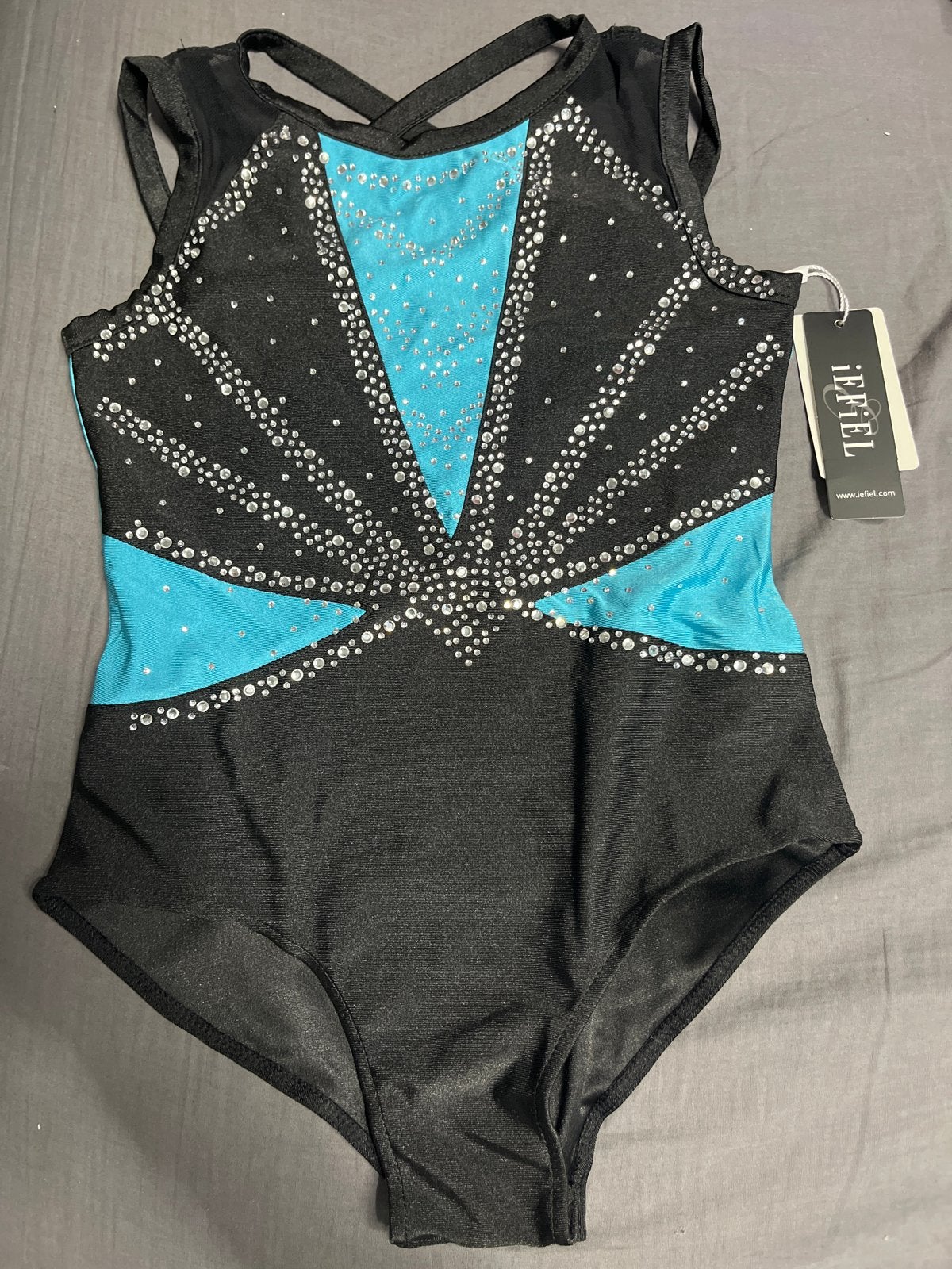 Nieuw Turnpakje Zwart/Turquoise met Strass - Ieffel, Zwart, Overige typen, Nieuw, Kindermaat 122 t/m 140