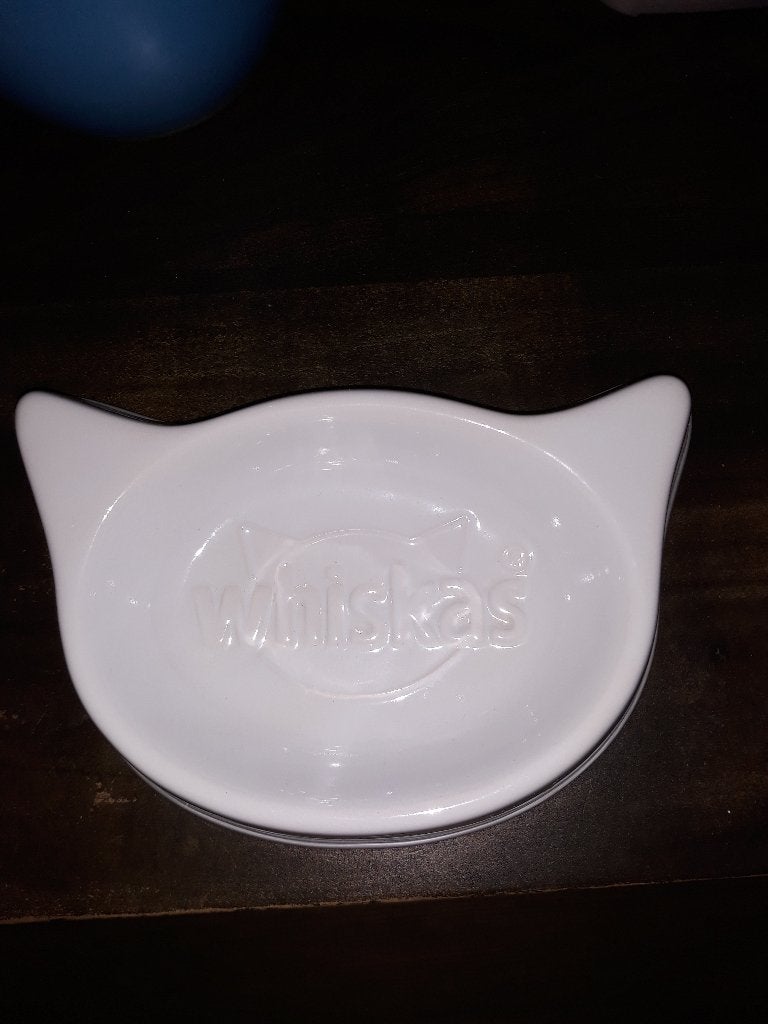 voerbak poes Wiskas voer bak steen wit 22x15 cm poezen hoofd, Ophalen of Verzenden, Ergonomisch, Nieuw