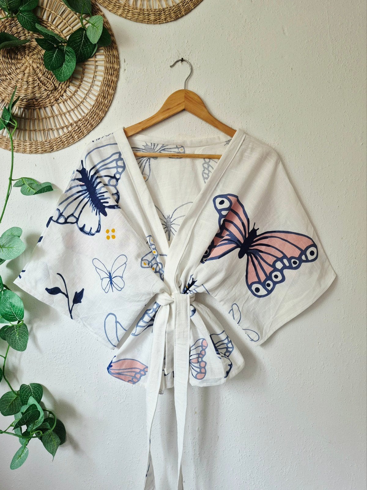 Upcycled kimono uit vlinderprint gordijn S-XL, Verzenden, Maat 46/48 (XL) of groter, Zo goed als nieuw, Korte mouw