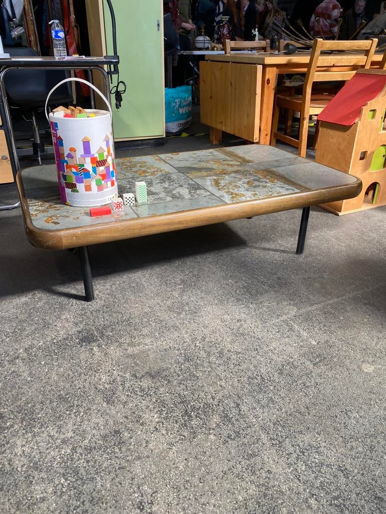 Brutalist koffietafel met stenen blad., Ophalen, 100 tot 150 cm, Zo goed als nieuw, Minder dan 50 cm