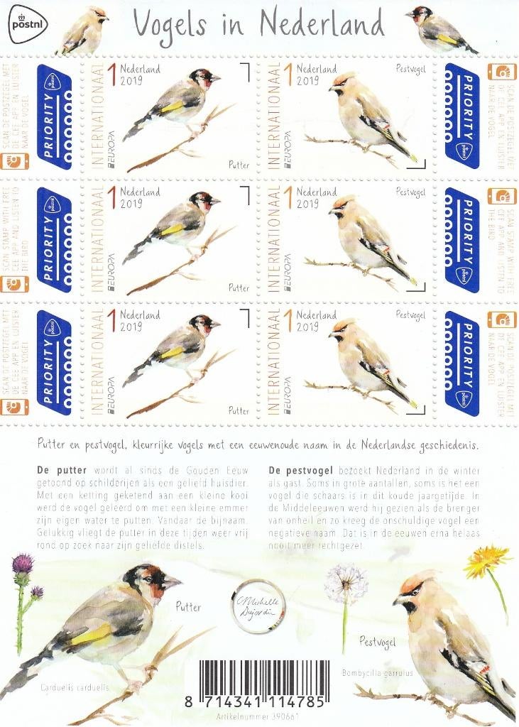 Nederland-10.28 - 2019- Vel- Vogels in Nederland- P, Postzegels en Munten, Postzegels | Nederland, Verzenden, Na 1940, Postfris