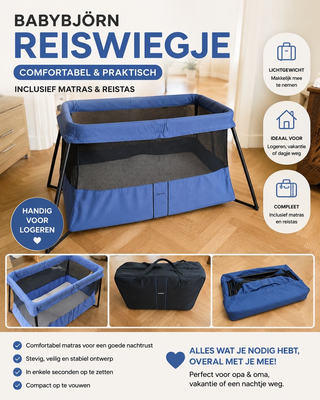 BabyBjörn Reiswiegje, Kinderen en Baby's, Babywiegjes en Ledikanten, Ophalen of Verzenden, Zo goed als nieuw, Reisbedje