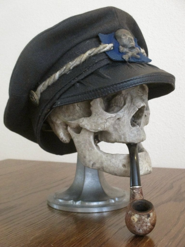 oude zeeman Schedel REPLICA, Skull mens, met pet & pijp DECO, Ophalen of Verzenden