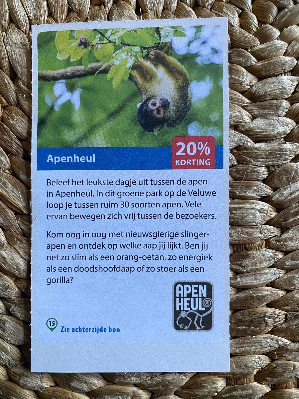 Apenheul 20% korting max 5 personen, Drie personen of meer, Kortingskaart