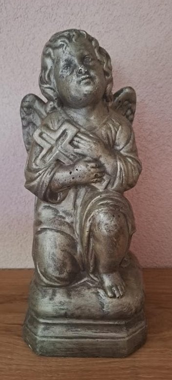 Vintage zwaar Engelenbeeld - Grijs/Zilverkleurig, Ophalen of Verzenden
