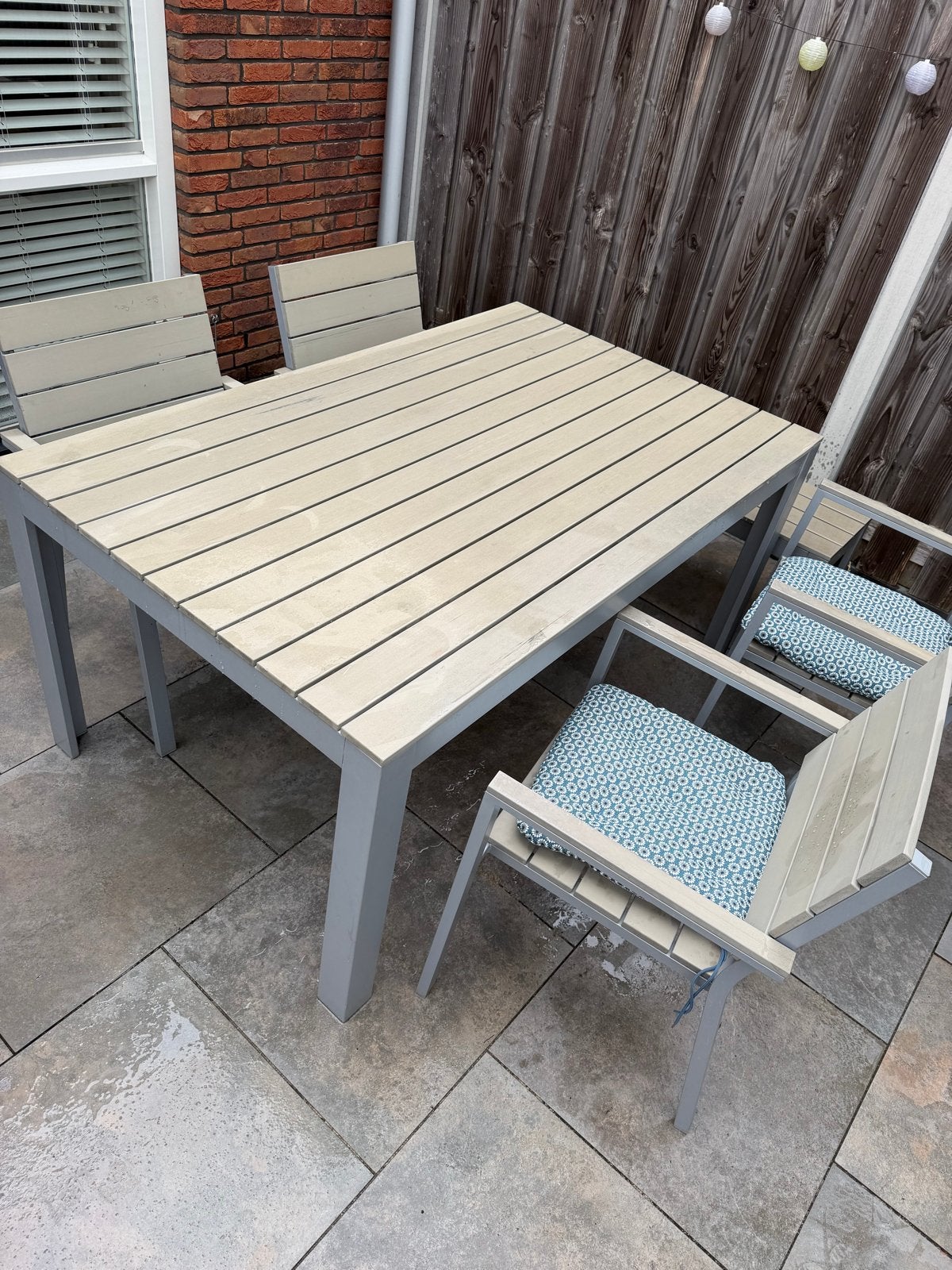 Tuinset, 4 stoelen, tafel, bankje, Ophalen, Gebruikt, Eettafel, 6 zitplaatsen
