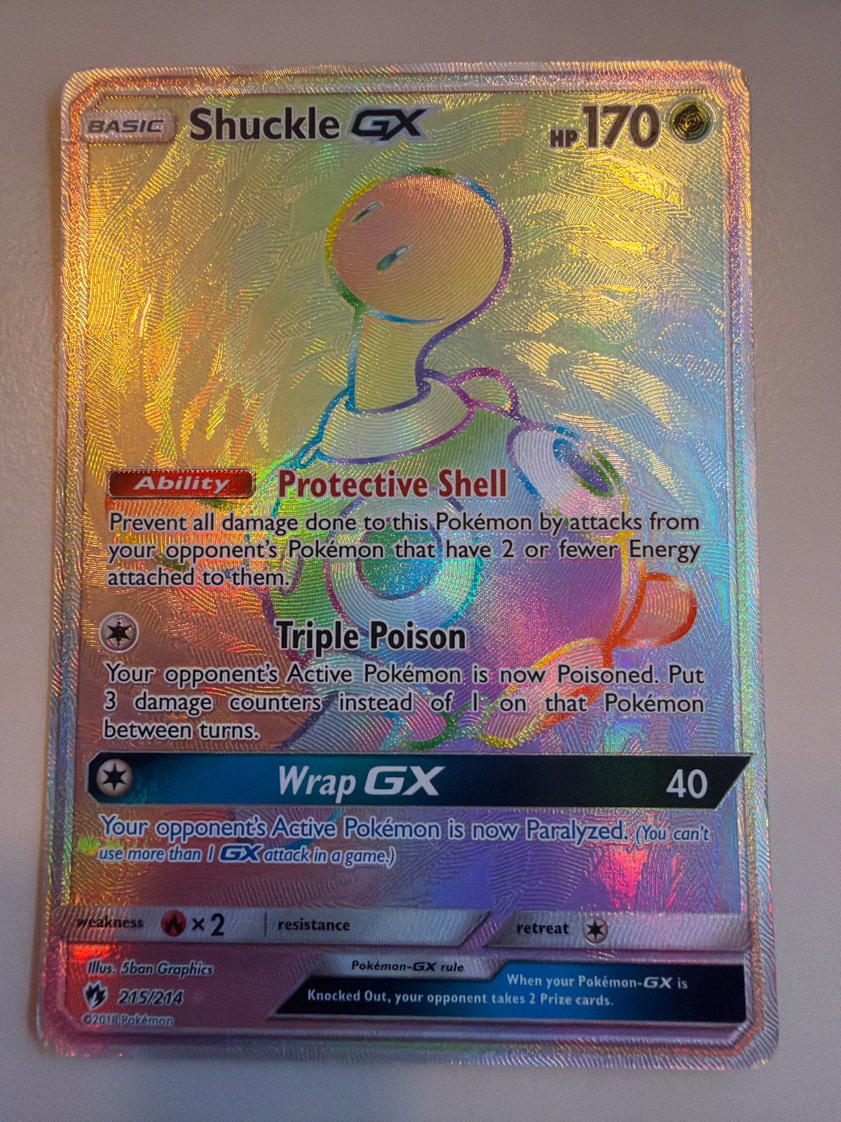 Shuckle GX 215/214 Full Art Rainbow Rare Pokémon Kaart, Hobby en Vrije tijd, Verzamelkaartspellen | Pokémon, Ophalen, Zo goed als nieuw