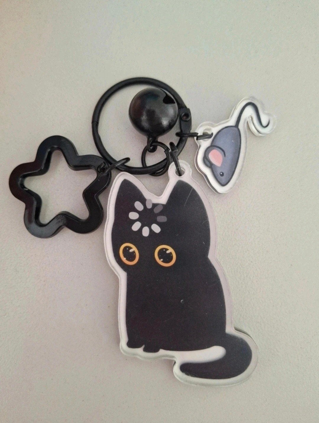 Leuke sleutelhanger: Zwarte Kat met Muis en Ster, Verzenden, Nieuw, Dier of Natuur