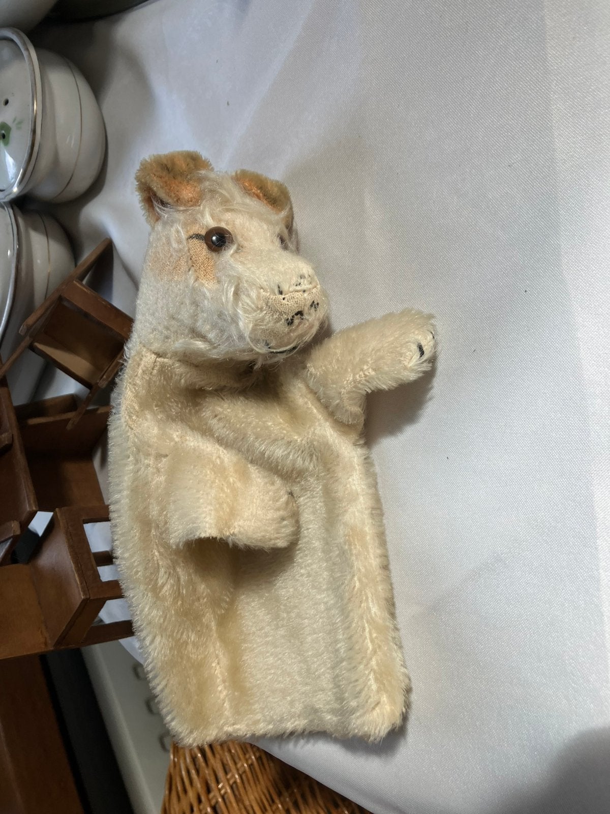 Handpop hond steiff., Ophalen of Verzenden, Zo goed als nieuw, Stoffen beer, Overige merken