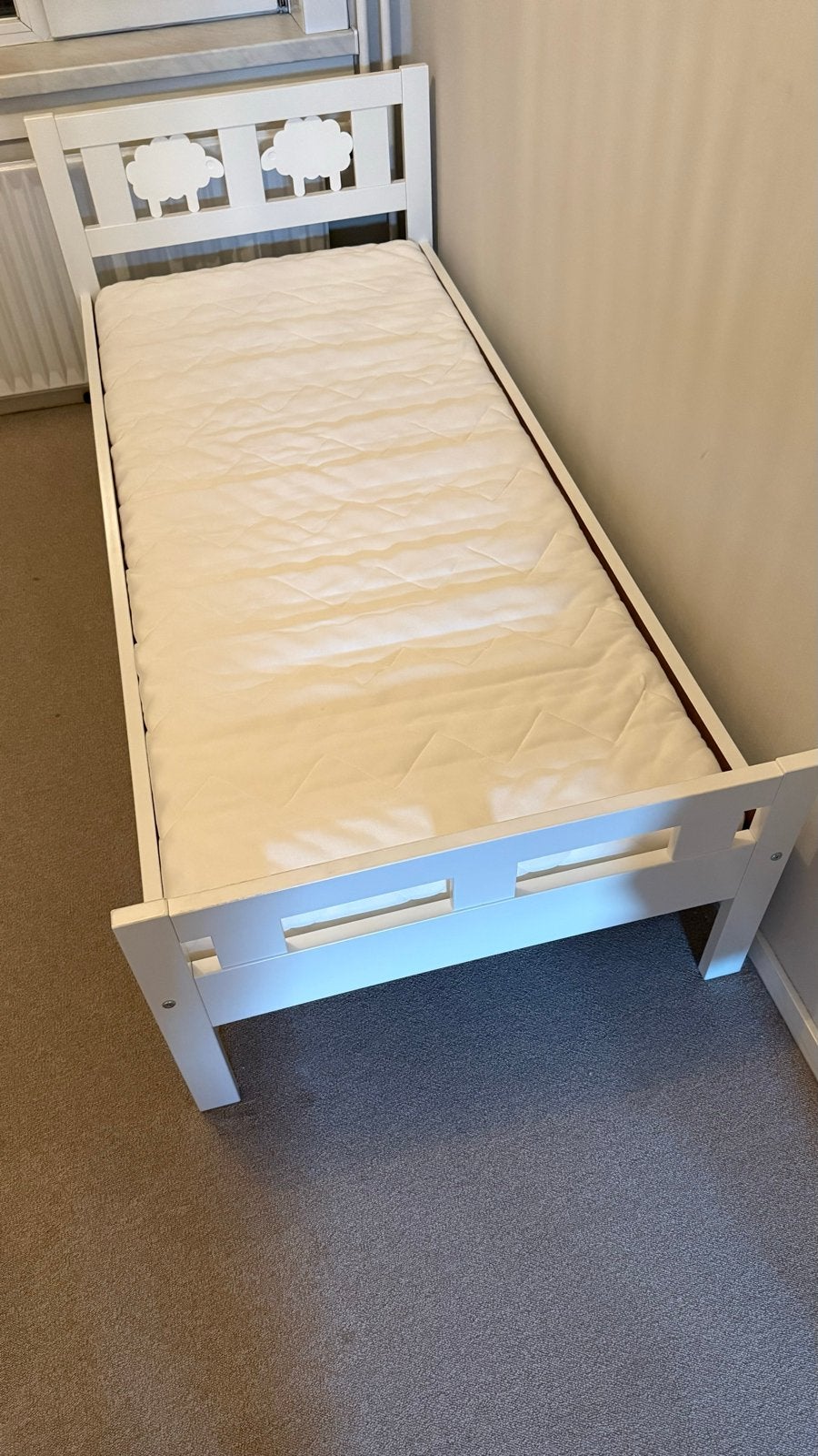 IKEA peuterbed Kritter 70x160 cm met Underlig matras, Ophalen, 70 tot 85 cm, 140 tot 160 cm, Zo goed als nieuw