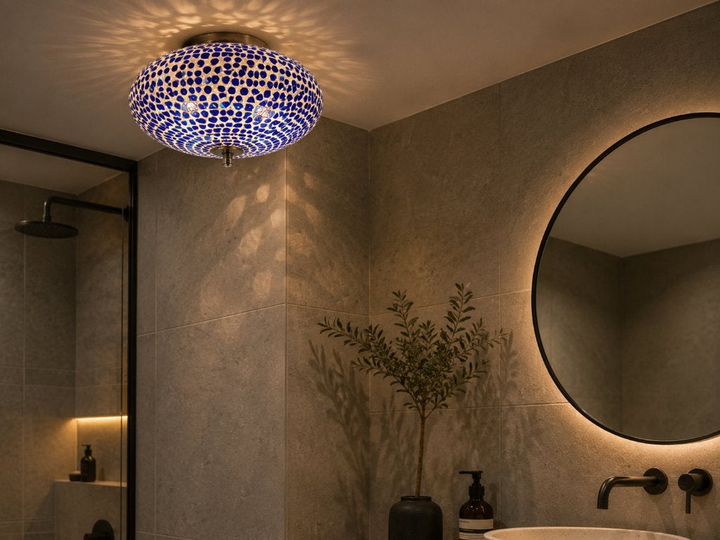 NEW Marokkaanse Plafondlamp Mozaïek Blauw/Wit, Huis en Inrichting, Lampen | Plafondlampen, Inclusief lichtbron, Modern, E14 (klein)