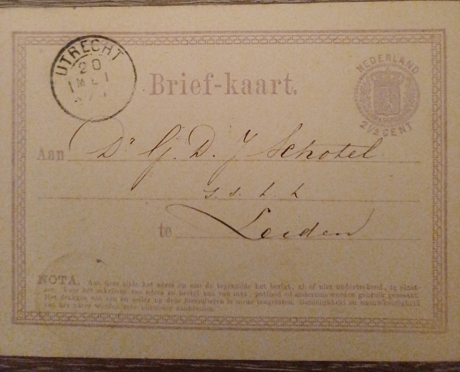 NEDERLAND oude briefkaart 1871, Postzegels en Munten, Ophalen of Verzenden