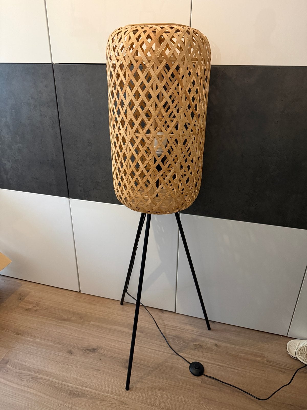 Rotan vloerlamp Leen Bakker, Ophalen, 100 tot 150 cm, Natuurlijk materiaal, E27 (groot)