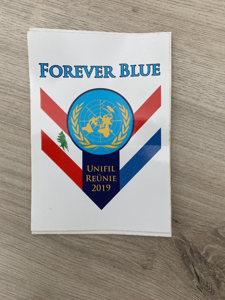 Unifil reunie 2019 forever Blue sticker, Verzamelen, Ophalen of Verzenden, Landmacht, Nederland, Overige typen