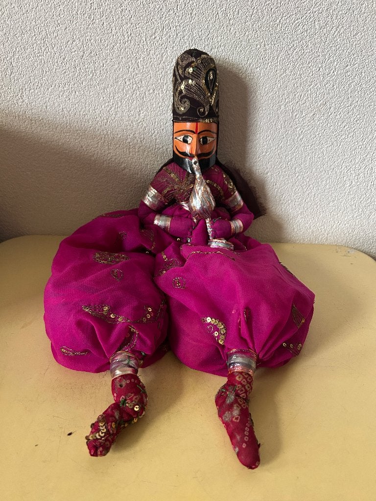 Vintage Indiase Kathputli Pop - Rajasthan (62cm), Antiek en Kunst, Hout, India, Ophalen of Verzenden, Houtsnijwerk