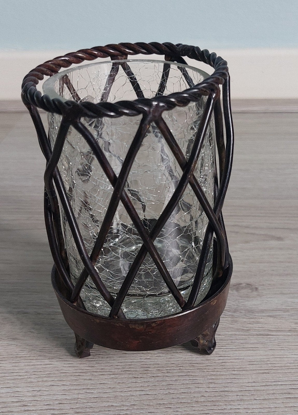 Waxinelichthouder - Metaal en Glas, Huis en Inrichting, Woonaccessoires | Kandelaars en Kaarsen, Ophalen, Bruin, 13 cm, Waxinelichthouder