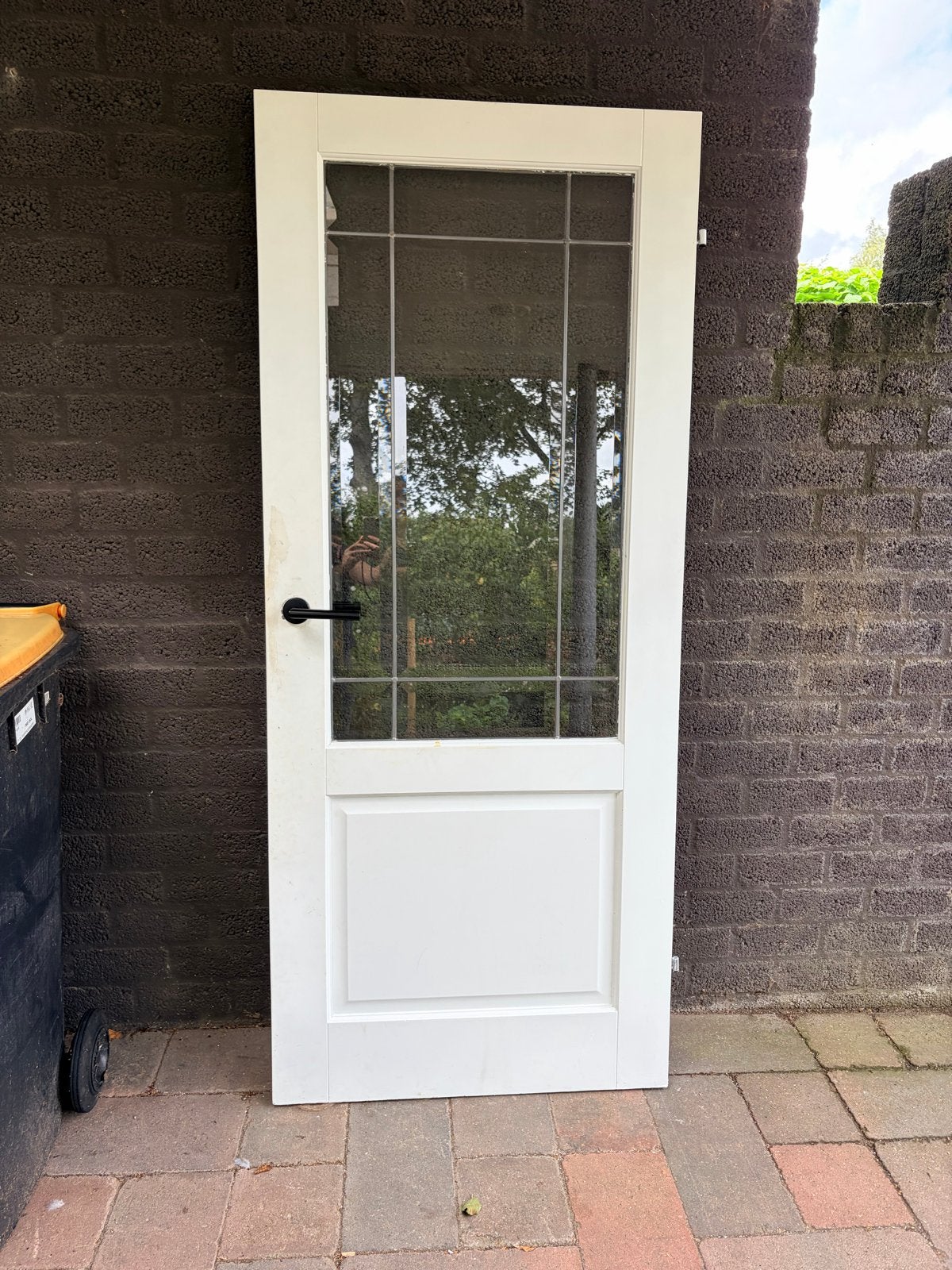 Opdekdeur met facet glas in lood raam, Ophalen, Gebruikt, 80 tot 100 cm, Binnendeur