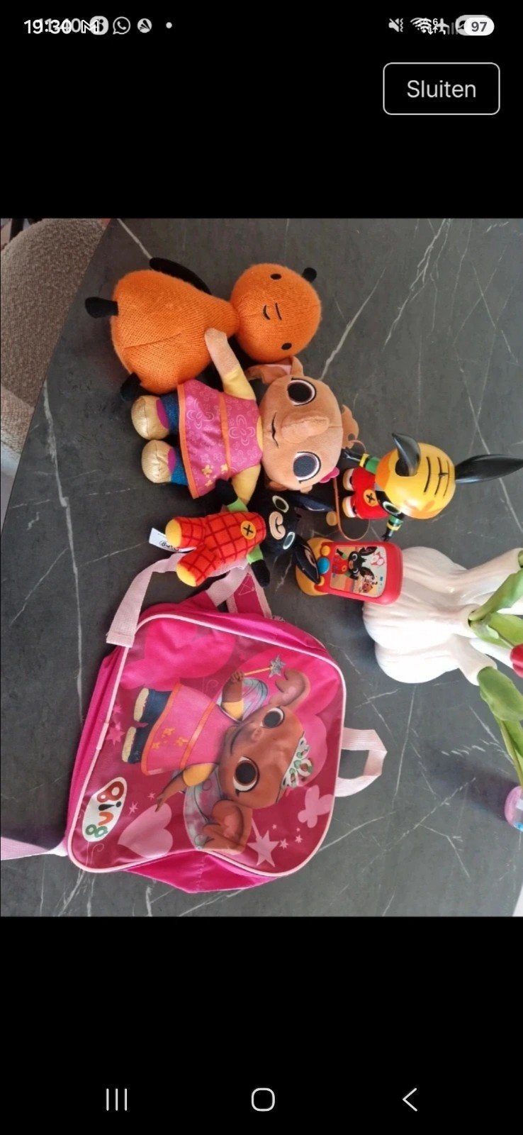 Bing speelgoed pakket: Zula, Flop, Bing en rugtas, Kinderen en Baby's, Speelgoed | Overig, Ophalen of Verzenden, Zo goed als nieuw