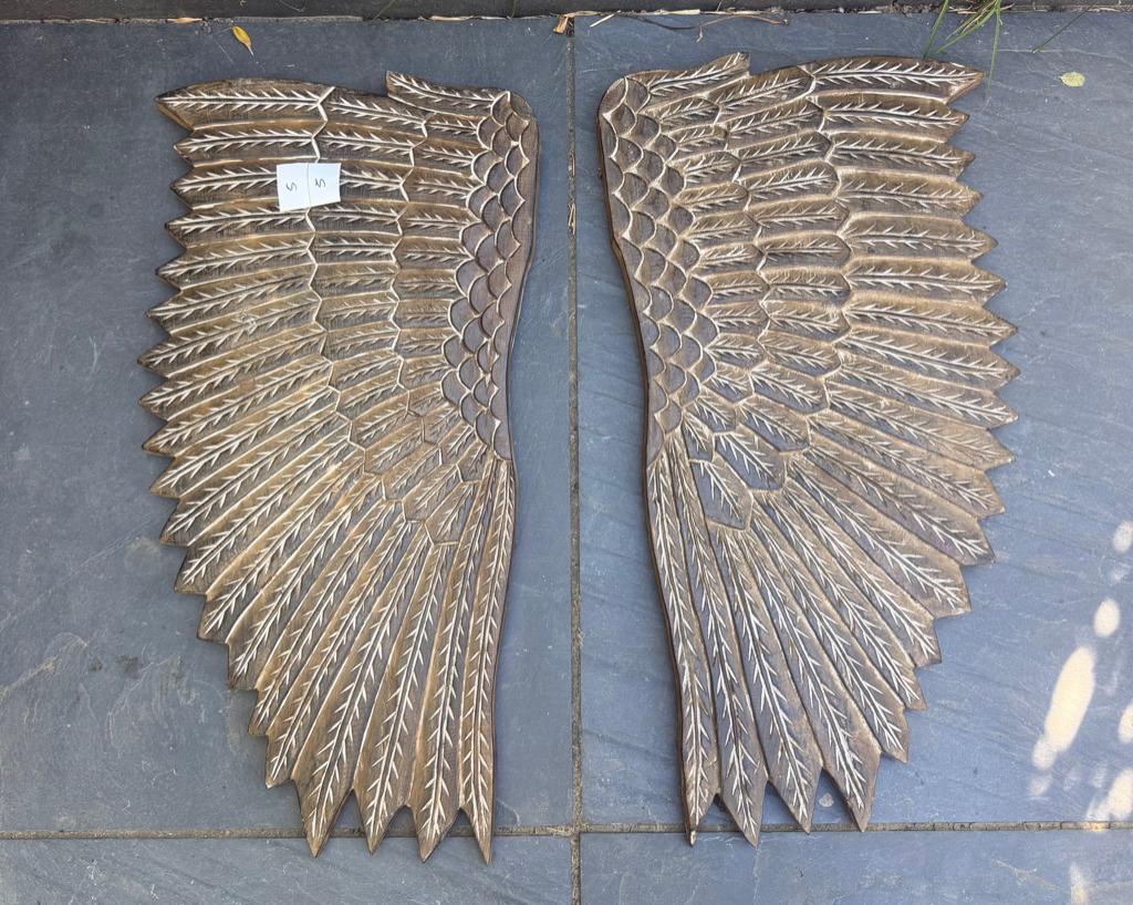 Engel vleugels set houtsnijwerk wanddecoratie Bali Indonesie, Verburgt Vintage, Boho, Hout, Nieuw