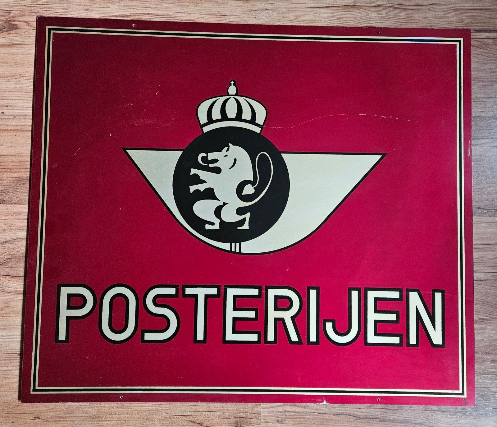 Vintage Metalen Gevelbord Belgische Posterijen (Jaren 50), Ophalen, Gebruikt, Reclamebord
