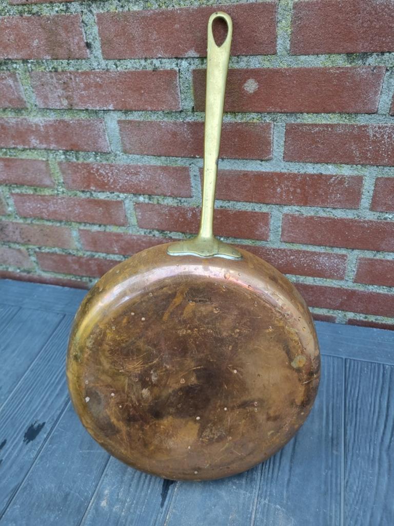 Antieke Koperen Pan met Messing Handvat, Antiek en Kunst, Ophalen of Verzenden, Koper