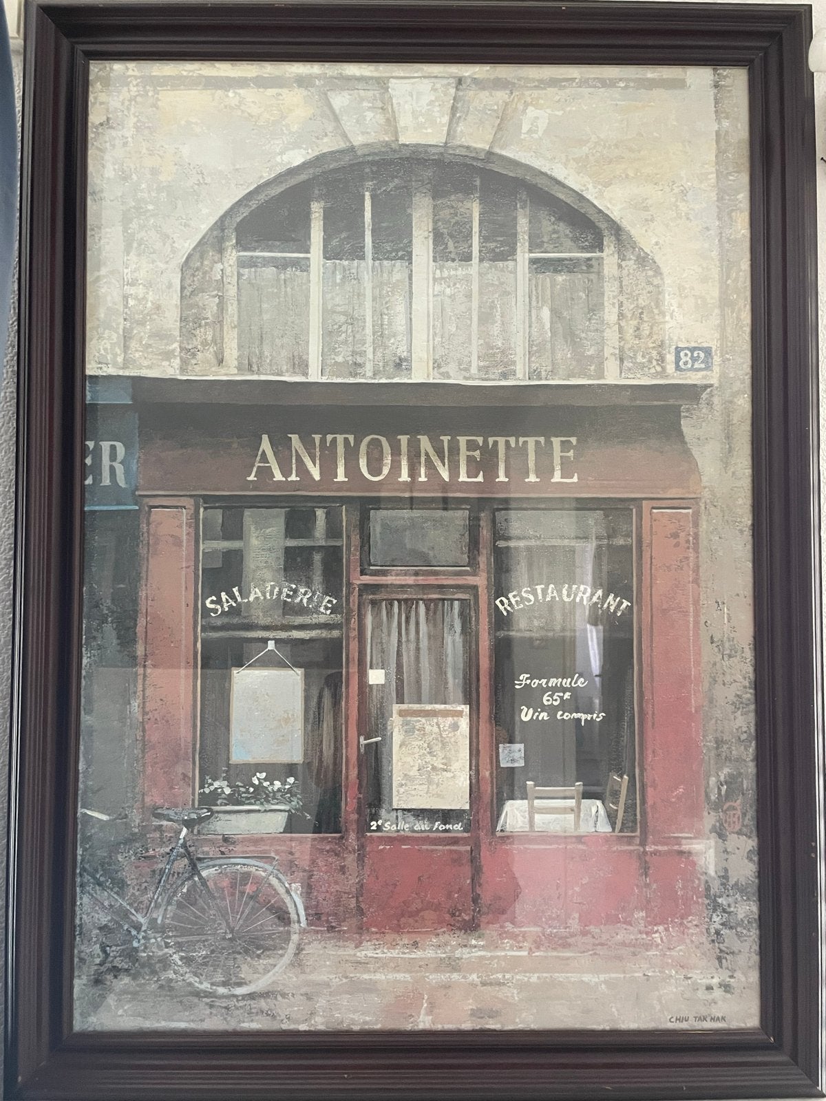 Schilderij 'Antoinette' - Stadsgezicht met restaurant, Realistisch, Print, Ophalen, Achter glas
