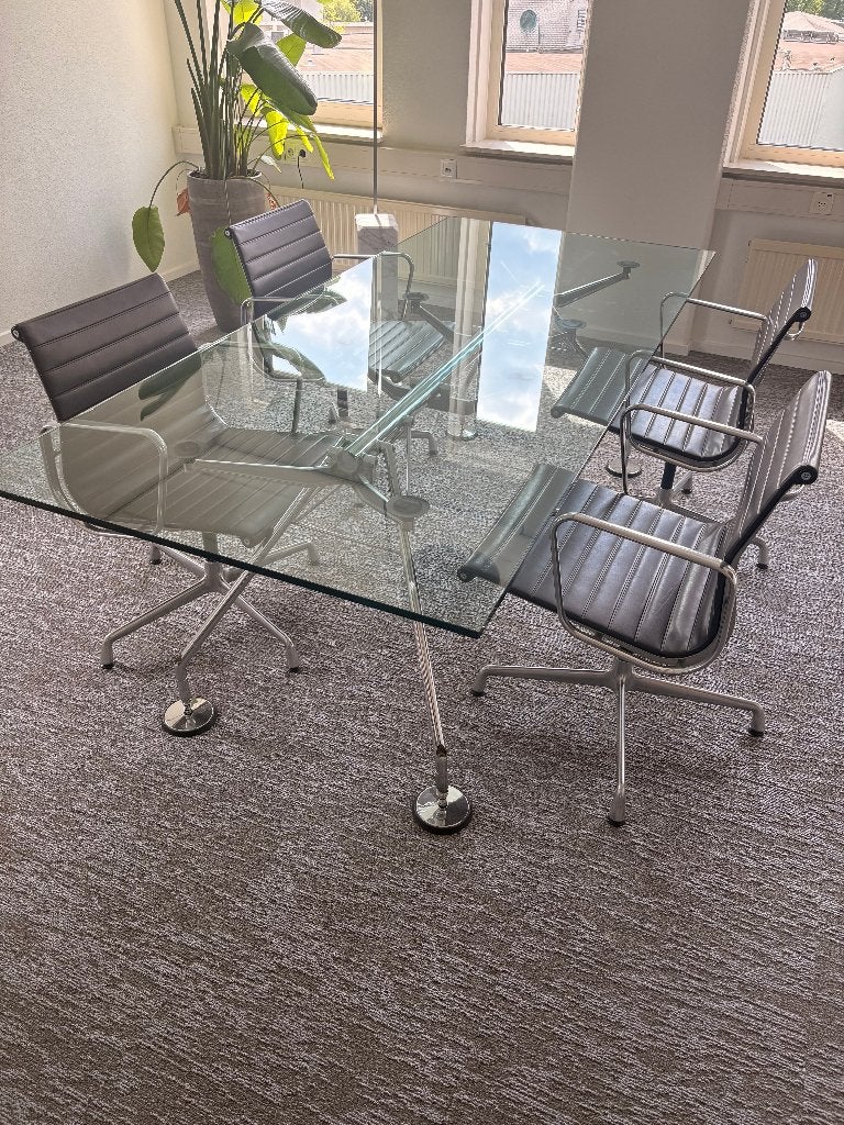 Techno Nomos Glazen Vergadertafel - 95x220x71 cm, Huis en Inrichting, Gebruikt, 200 cm of meer, 50 tot 100 cm, Glas