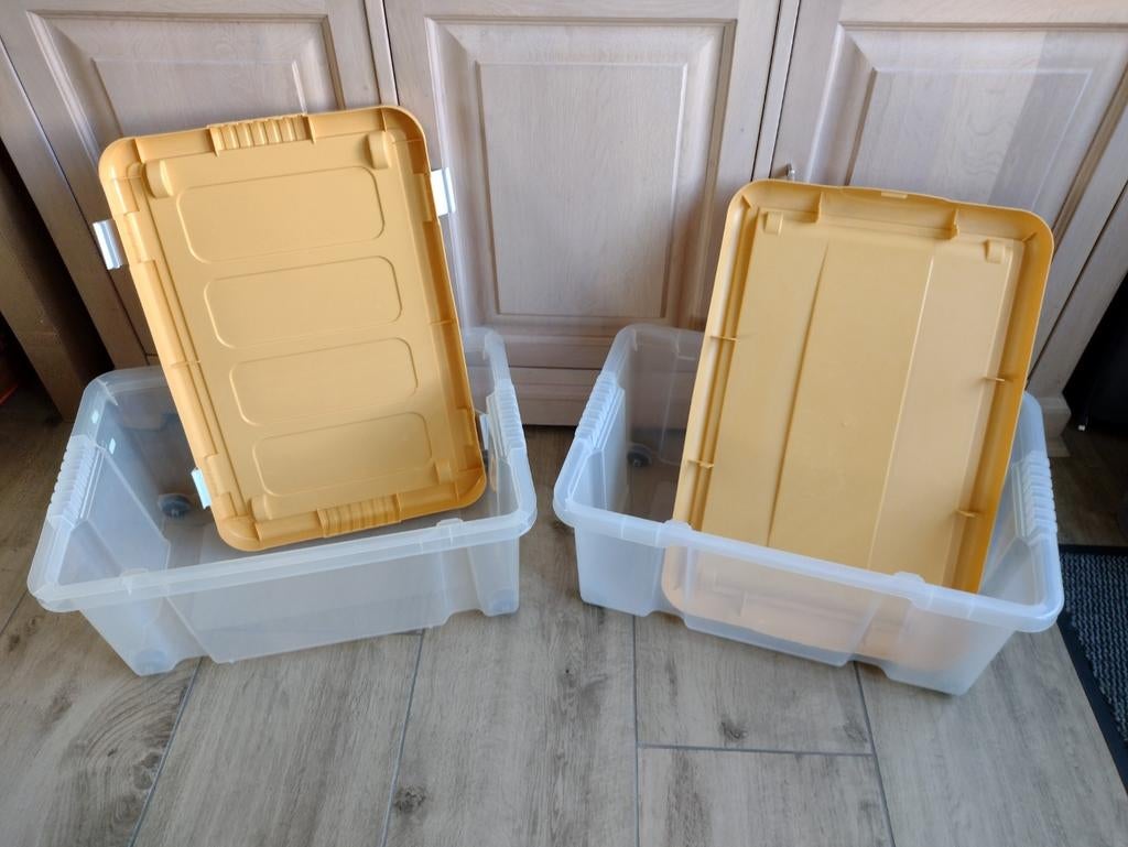 2x Tontarelli opbergboxen 60x40x25 cm - 1 met scheurtje, Huis en Inrichting, Ophalen, Gebruikt, 50 tot 100 cm, Minder dan 50 cm