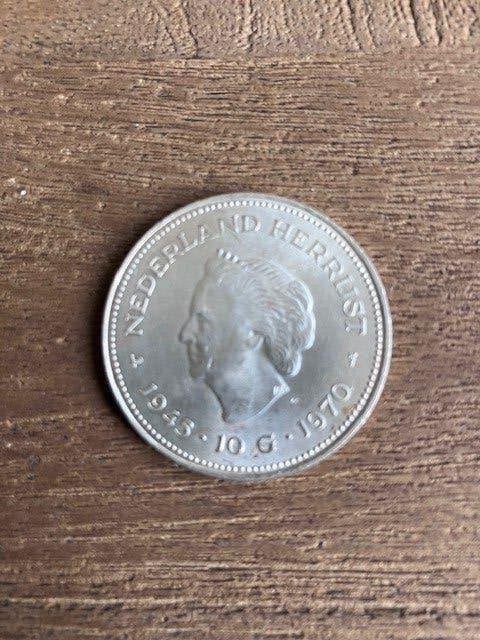 Zilveren tientje Wihelmina & Juliana Nederland herrijst., Koningin Juliana, Zilver, Ophalen of Verzenden, Losse munt