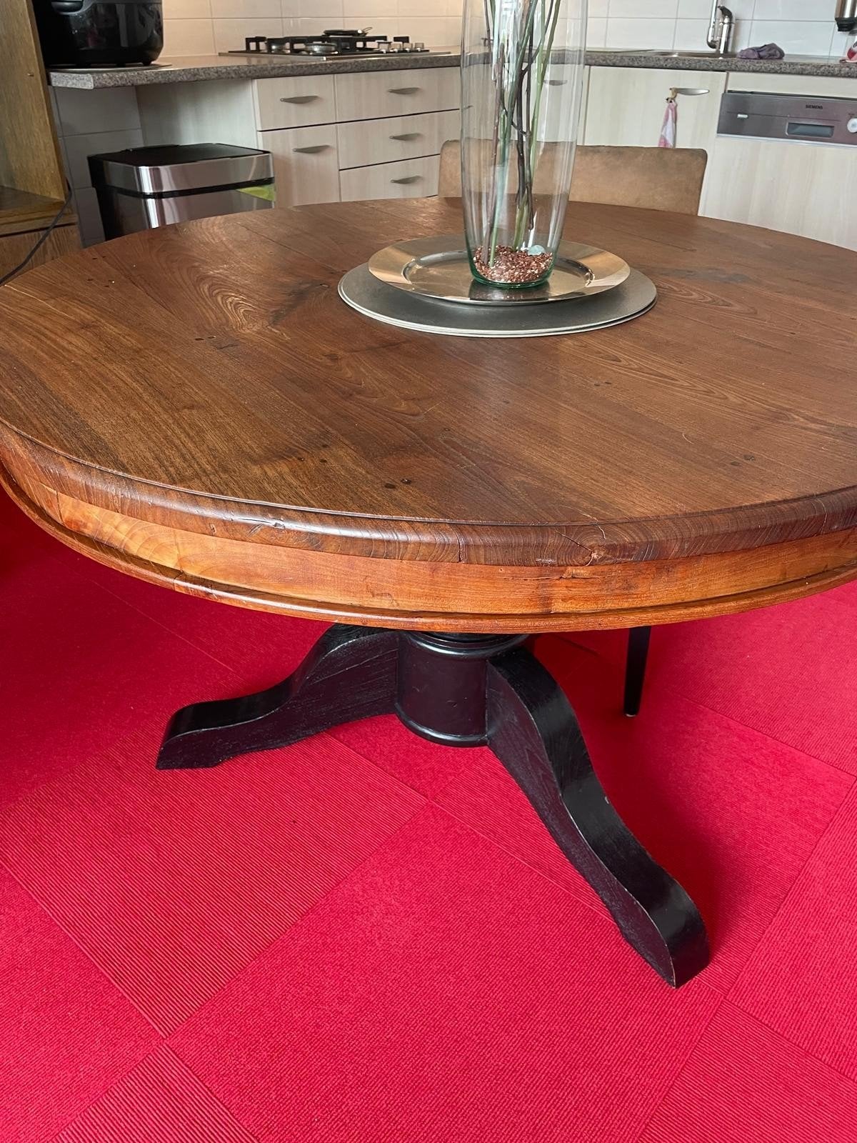 Ronde oude Teak tafel 120cm 1200mm, Ophalen of Verzenden, Rond, 100 tot 150 cm, 100 tot 150 cm