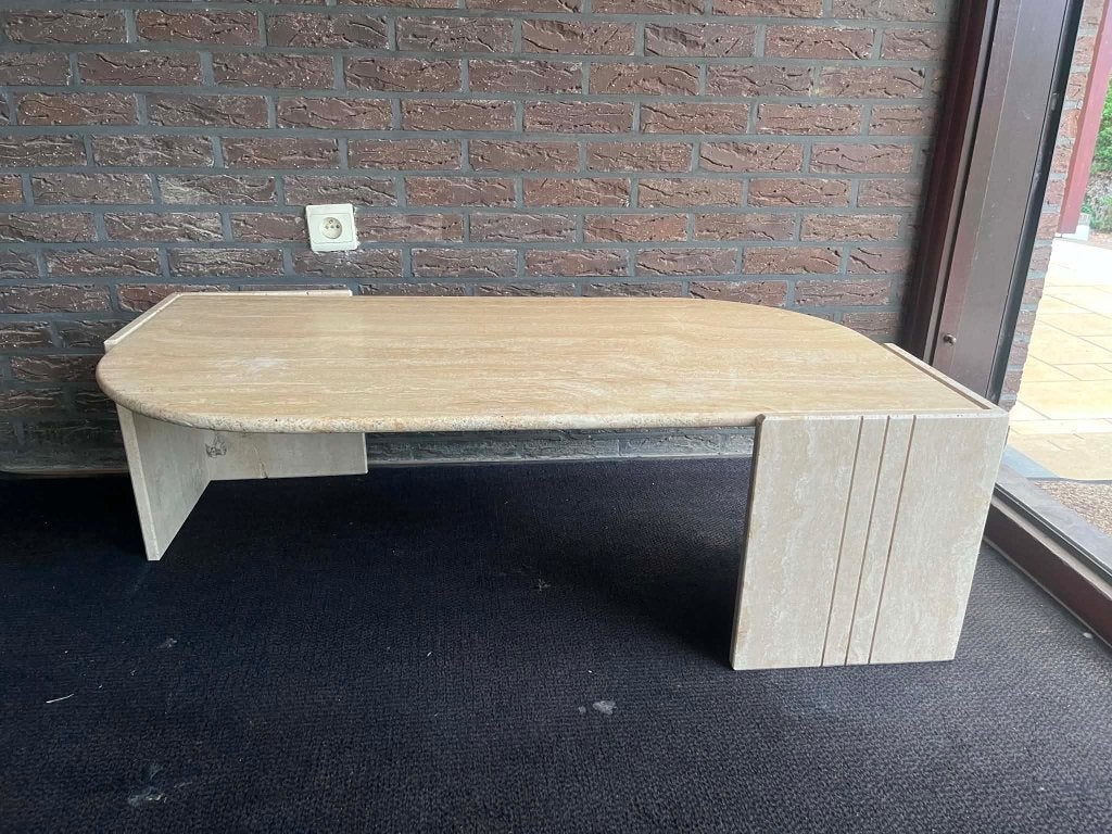 Travertin salontafel dubbele traanvorn, Huis en Inrichting, Tafels | Salontafels, 100 tot 150 cm, Nieuw, Rechthoekig, 50 tot 100 cm