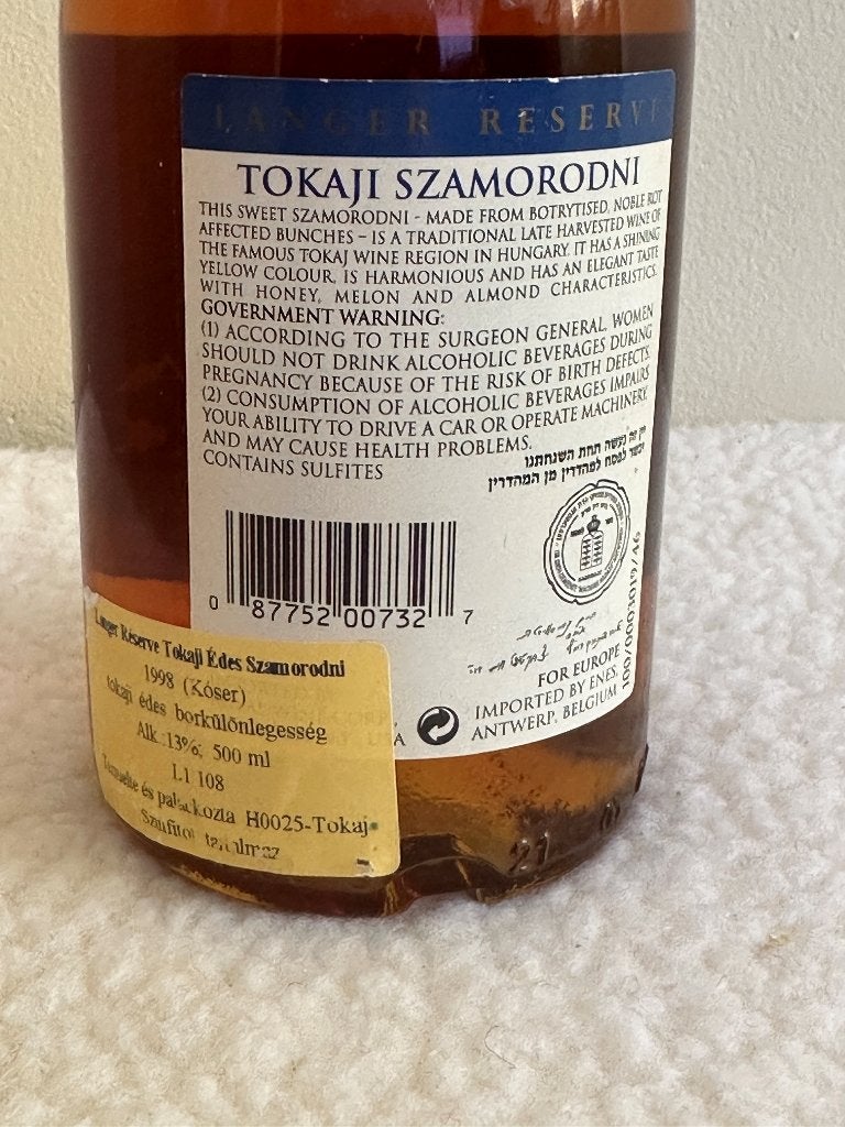 Zeldzame Tokaji Szamorodni uit 1998. 500ml 13% vol. Kosher, Overige gebieden, Nieuw, Ophalen of Verzenden, Witte wijn