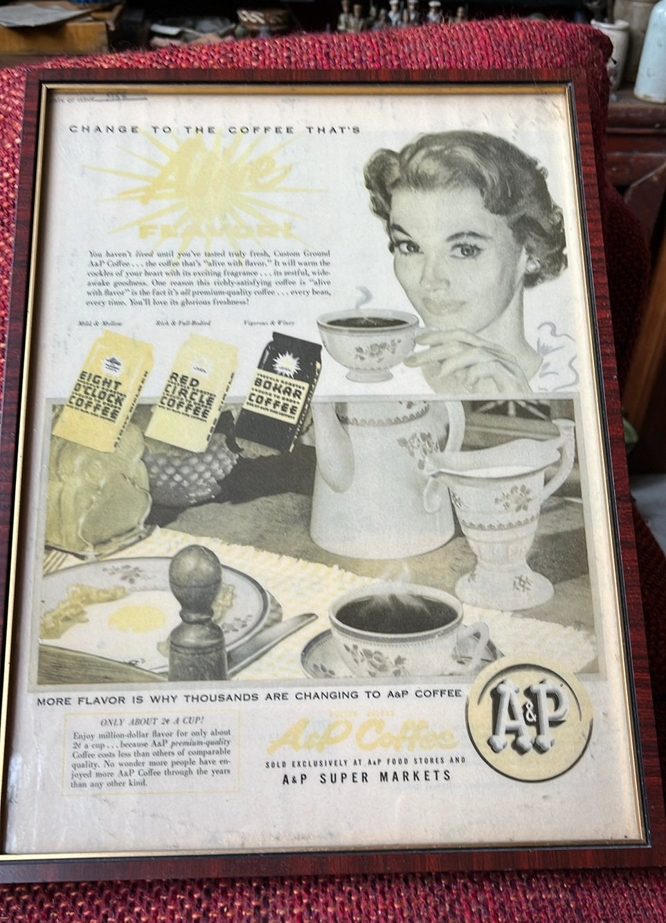 Reclame Poster in lijst achter glas - 1955, Ophalen of Verzenden, Zo goed als nieuw, Reclamebord