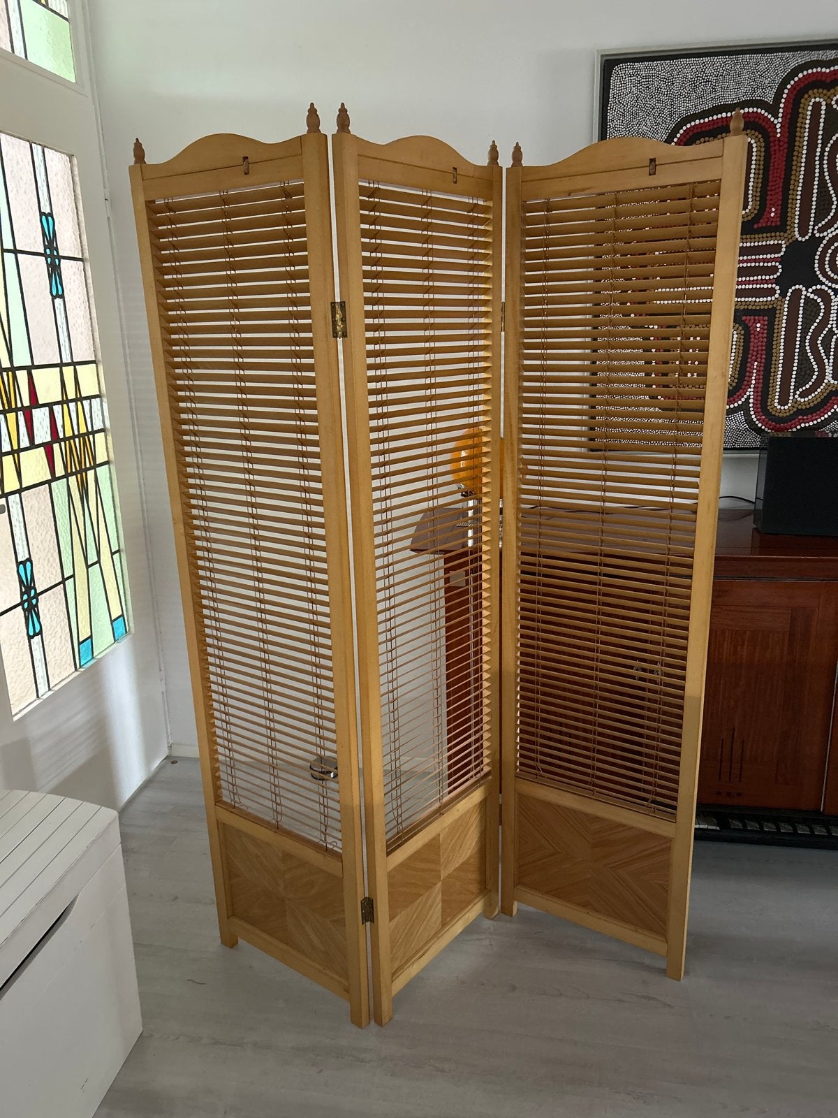 Vintage Houten Kamerscherm 3-luik met Lamellen, Ophalen of Verzenden, Gebruikt
