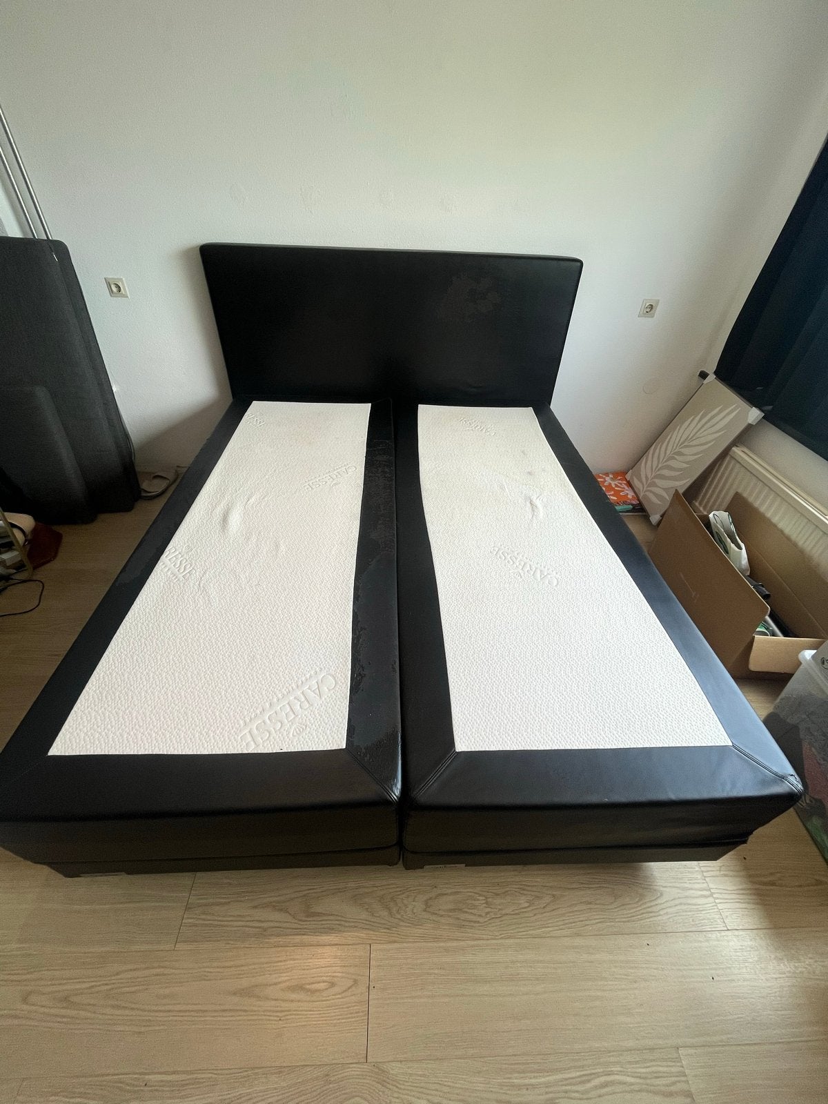 Tweepersoons boxspring met elektrische verstelling, Ophalen, Overige materialen, Zwart, Tweepersoons
