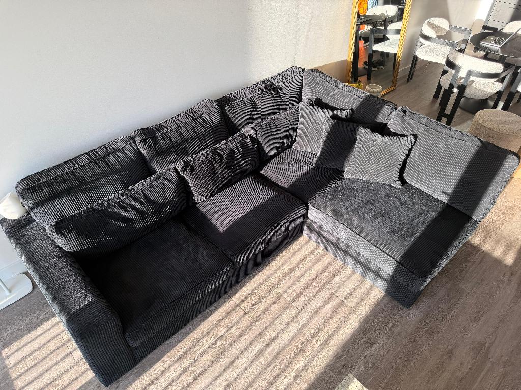 Moderne contemporary stijl bank ( Ribstof / Corduroy ), Ophalen, 100 tot 125 cm, Hoekbank, Driepersoons
