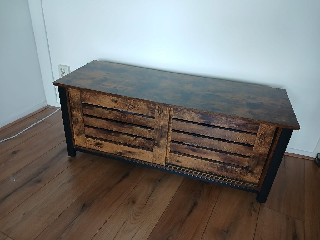 tv meubel met opbergruimtes, Ophalen, 100 tot 150 cm, Hout, Zo goed als nieuw