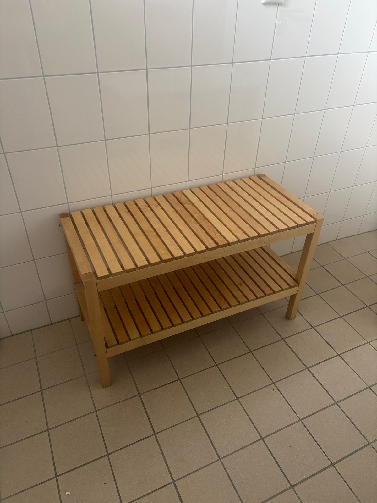 Houten bankje / schoenenrek met twee planken, Ophalen, Gebruikt, Overige kleuren, Hout