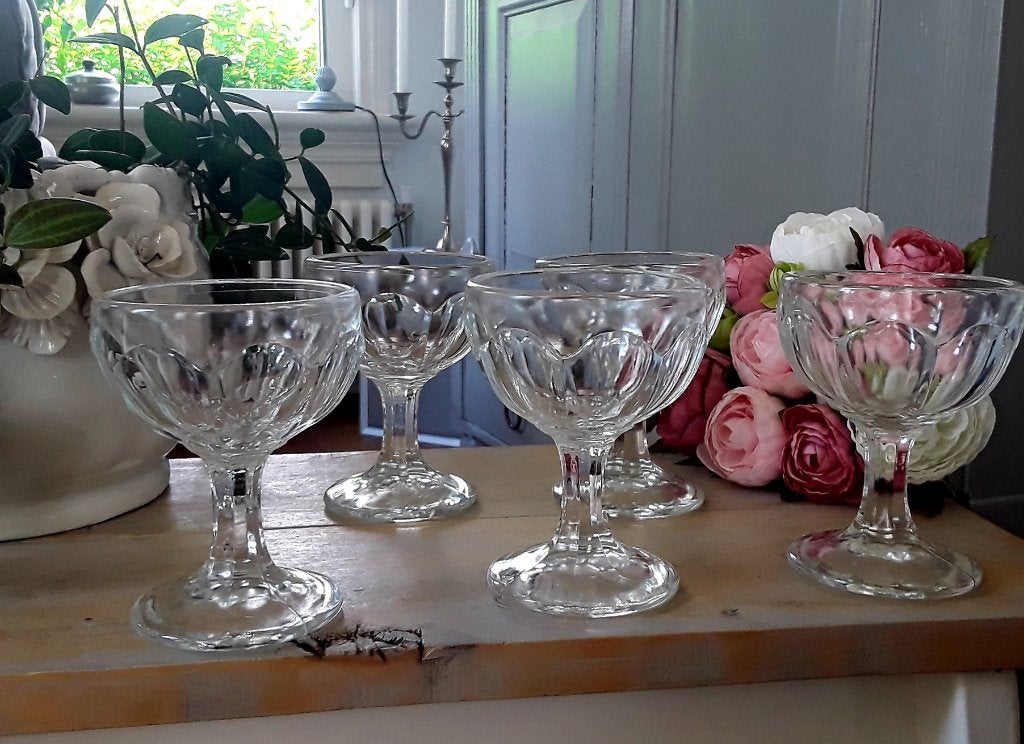 Vintage ijscoupes - dessertglazen - cocktailglazen, Glas of Glazen, Gebruikt, Vintage, Ophalen of Verzenden